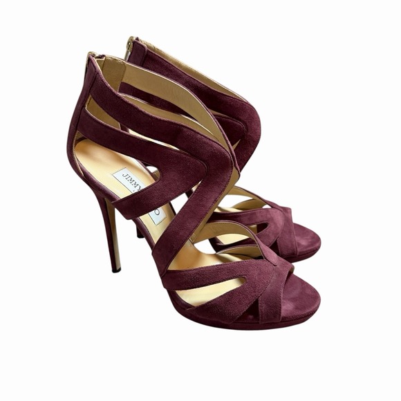 Jimmy Choo Women's Suede‎ Sandal High Heels Burgandy Size 40.5 Designer Luxury - Picture 2 of 15